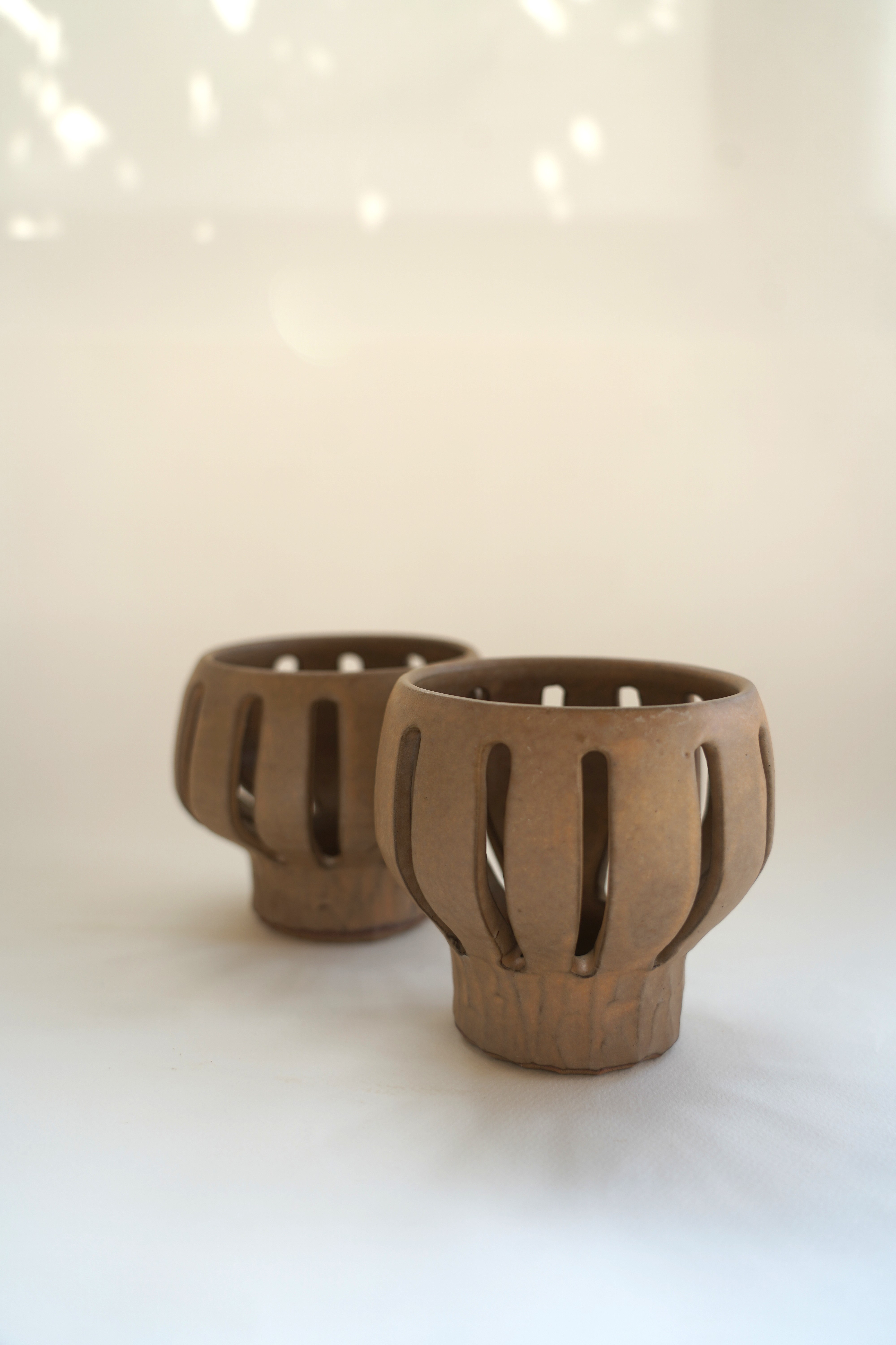 Photophore de Table Beige satiné