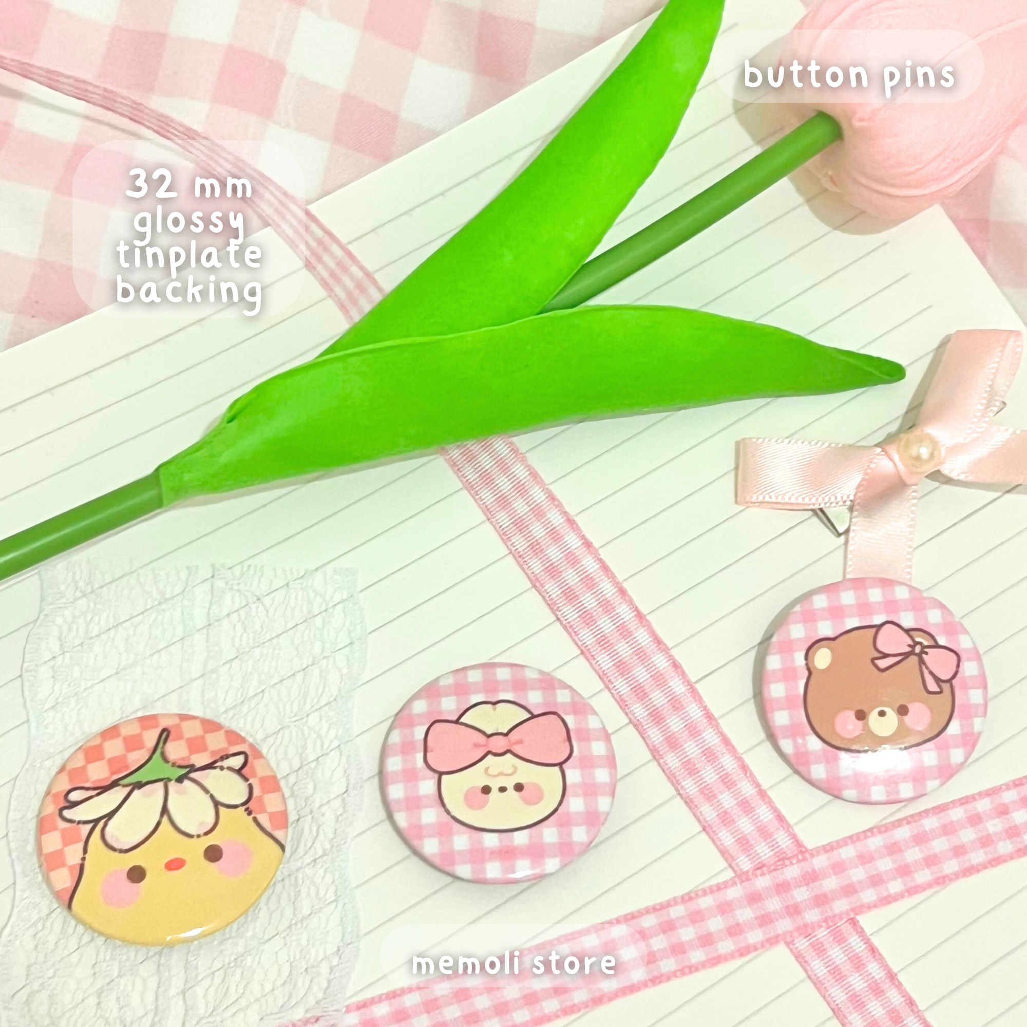 set of 3 button pins