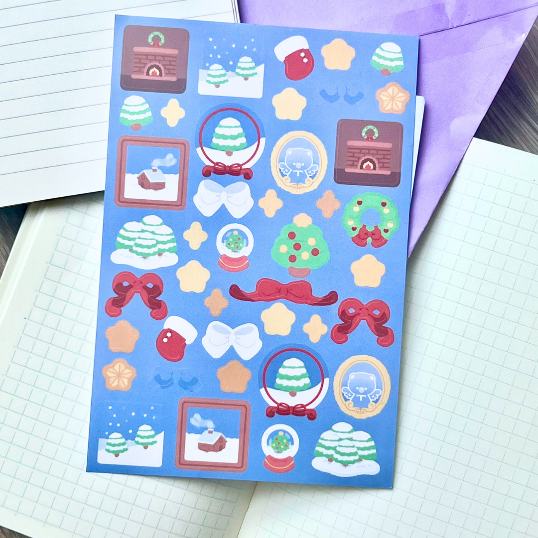 blue christmas sticker sheet