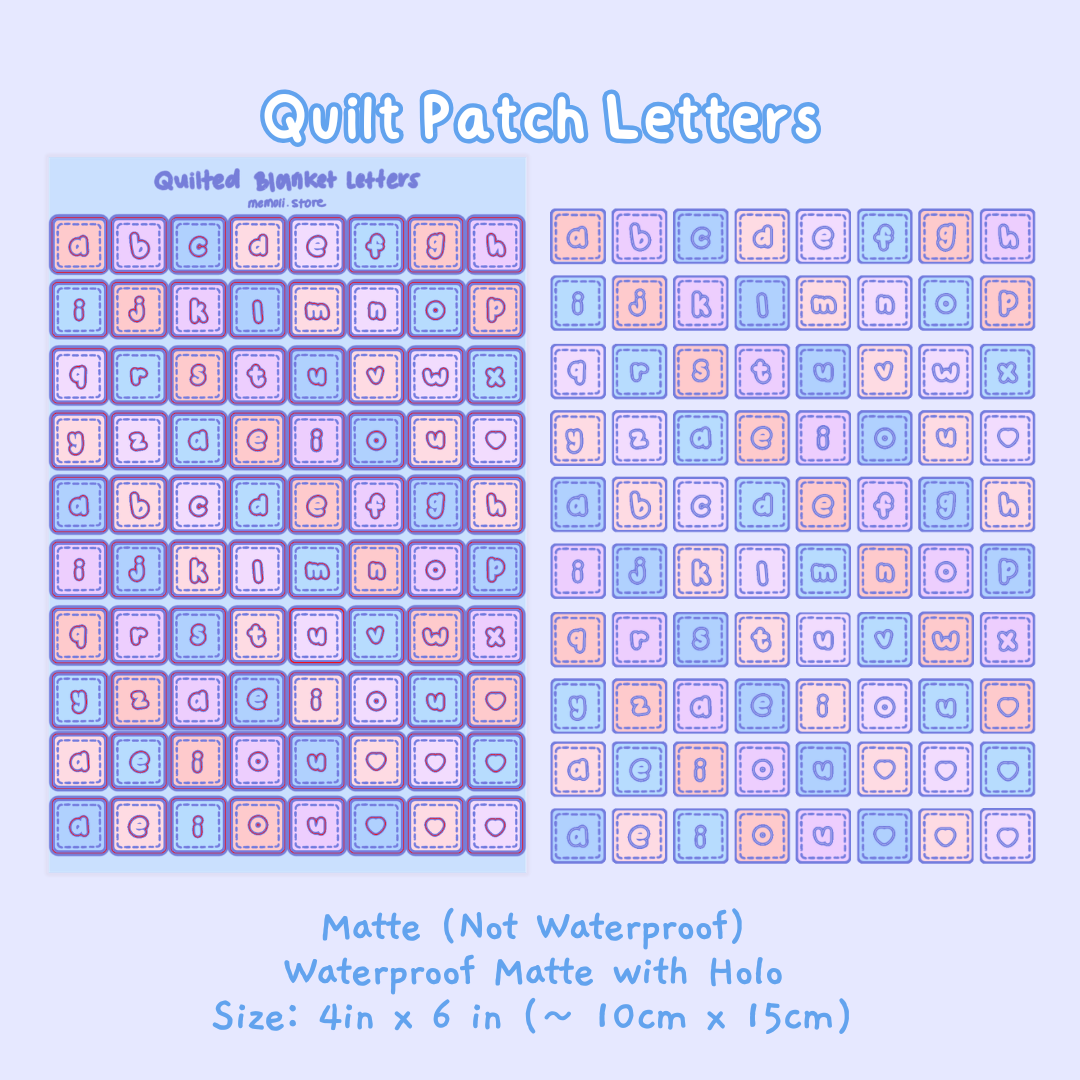 quilted letters sticker sheet