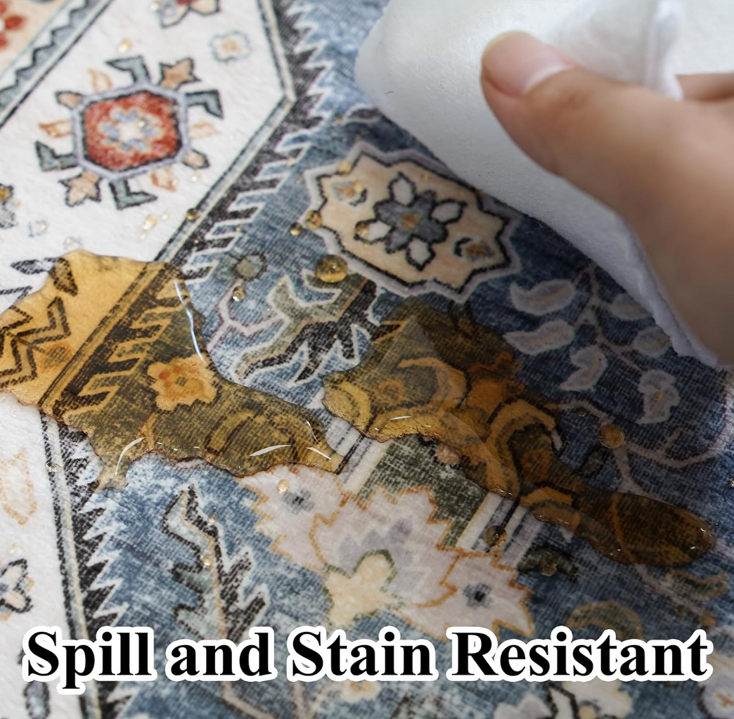 Living Room Area Rugs 10x14: Extra Large Area Rug Super Soft Distressed Oriental Rugs with Non-Slip Backing - Thin Stain Resistant Indoor Rug - 10x14 Navy Blue 