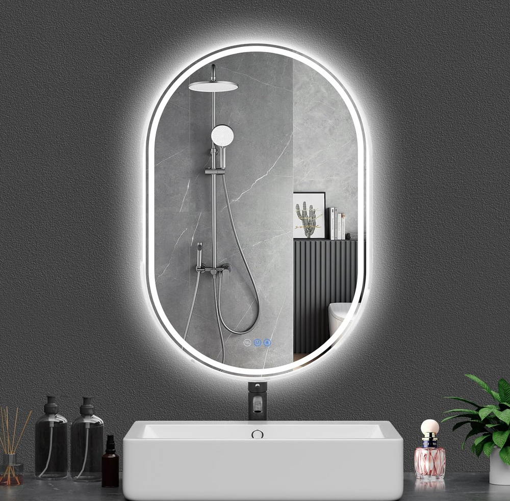  Oval LED Bathroom Mirror, 24"x 40" Frameless LED Mirror with Front Light and Backlit, Anti-Fog, Dimmable Modern Wall Mounted Lighted Mirror