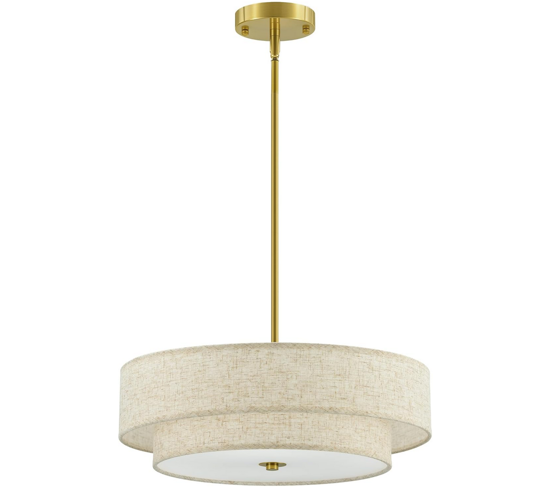ONLUCE Modern Chandeliers, 18" Drum Chandeliers with 2-Layer Fabric Shade, 4-Light Pendant Light Fixture with E26 Bases, Light Fixture for Dining Room Bedroom Living Room, Linen Shade & Brass Finish 