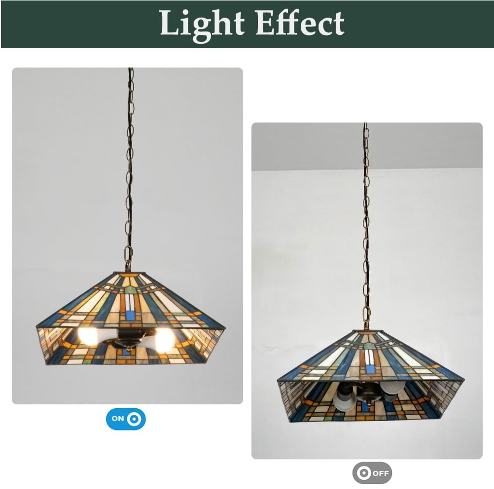 Skyblaze Tiffany Style Pendant Light Fixture, 16” Wide Stained Glass Hanging Lamp