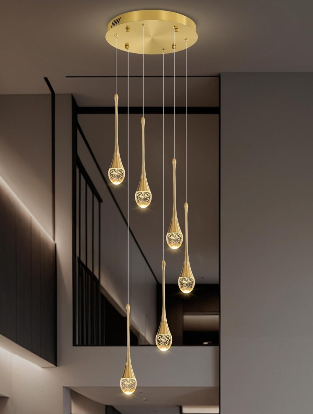 H86 Pendant Lights Kitchen Island 6-Lights Pendant Chandelier for Dining Room Hallway Stairwell,LED Dimmable 2700K-6000K 