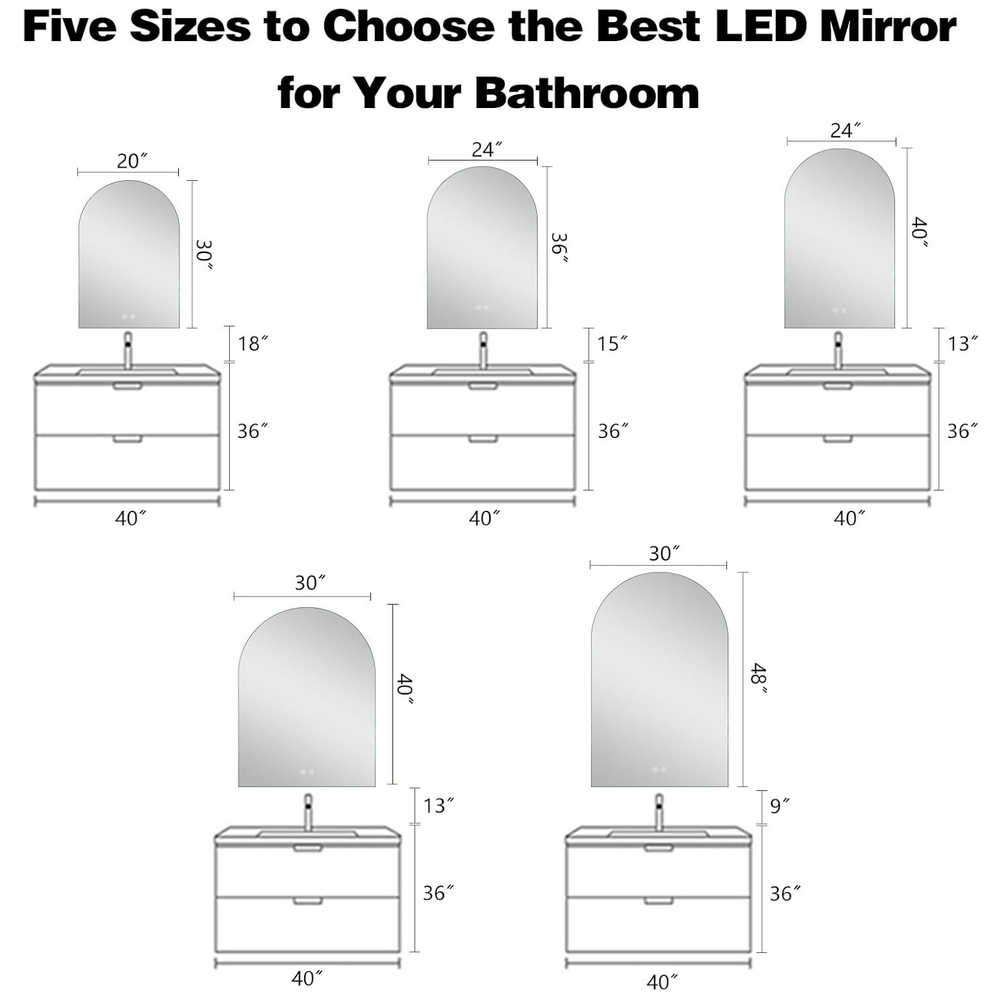 Niccy Arched LED Lighted Bathroom Mirror, 36x24 Inch Backlit Vanity Mirror with Lights Brushed Black Framed Wall Mounted Mirrors with Dimmable 3 Color Shatterproof Arch Smart Fog Free Mirror 