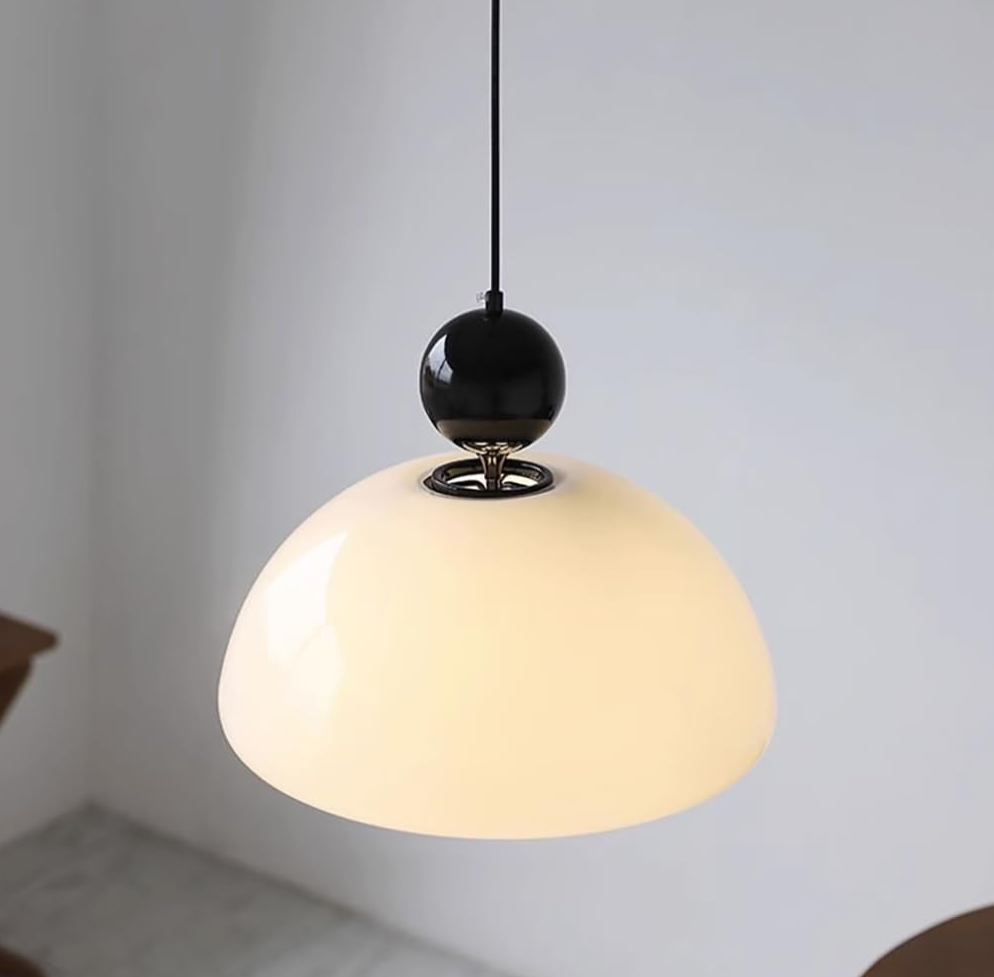 Glass Pendant Light Fixture, Cute Dome Hanging Light, Modern Ceiling Pendant Light for Bedroom Kitchen in Black 
