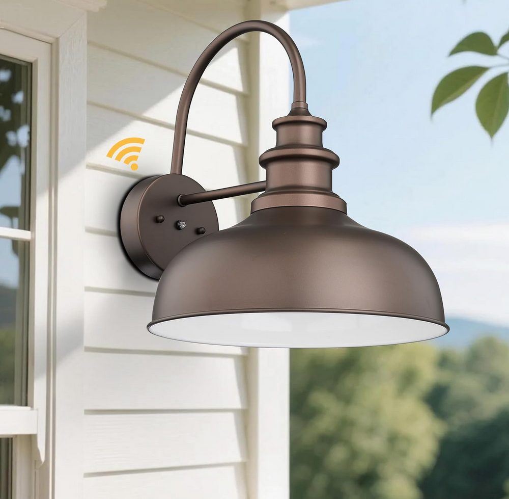 Bestshared 14 Inch Dome Dusk to Dawn Sensor Outdoor Barn Lights Farmhouse Outdoor Wall Sconce Industrial Porch Wall Lights Exterior Lighting Fixture for Front Door, Entryway (ORB+White, 14"-1Pack) 