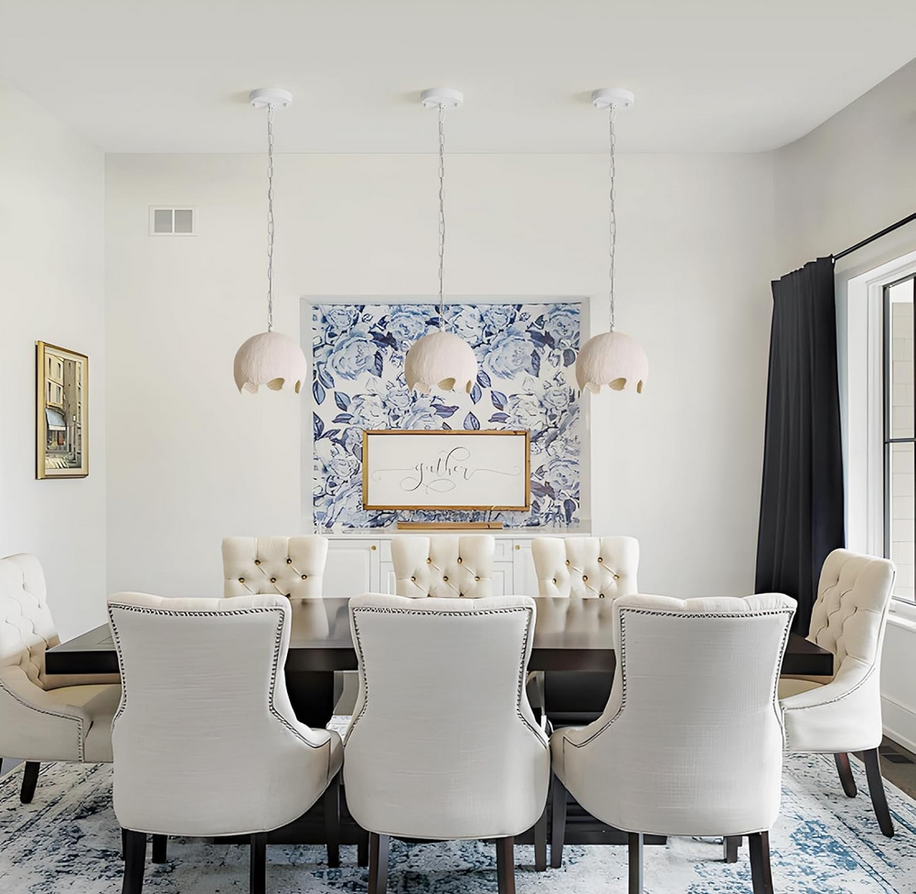 Wabi Sabi Pendant Lights, 14.2 in White Modern Pendant Light Resin Hanging Lamp Kitchen Island Lighting Modern Japandi Chandelier for Dining Room Bedroom Hallway Restaurant Foyer 