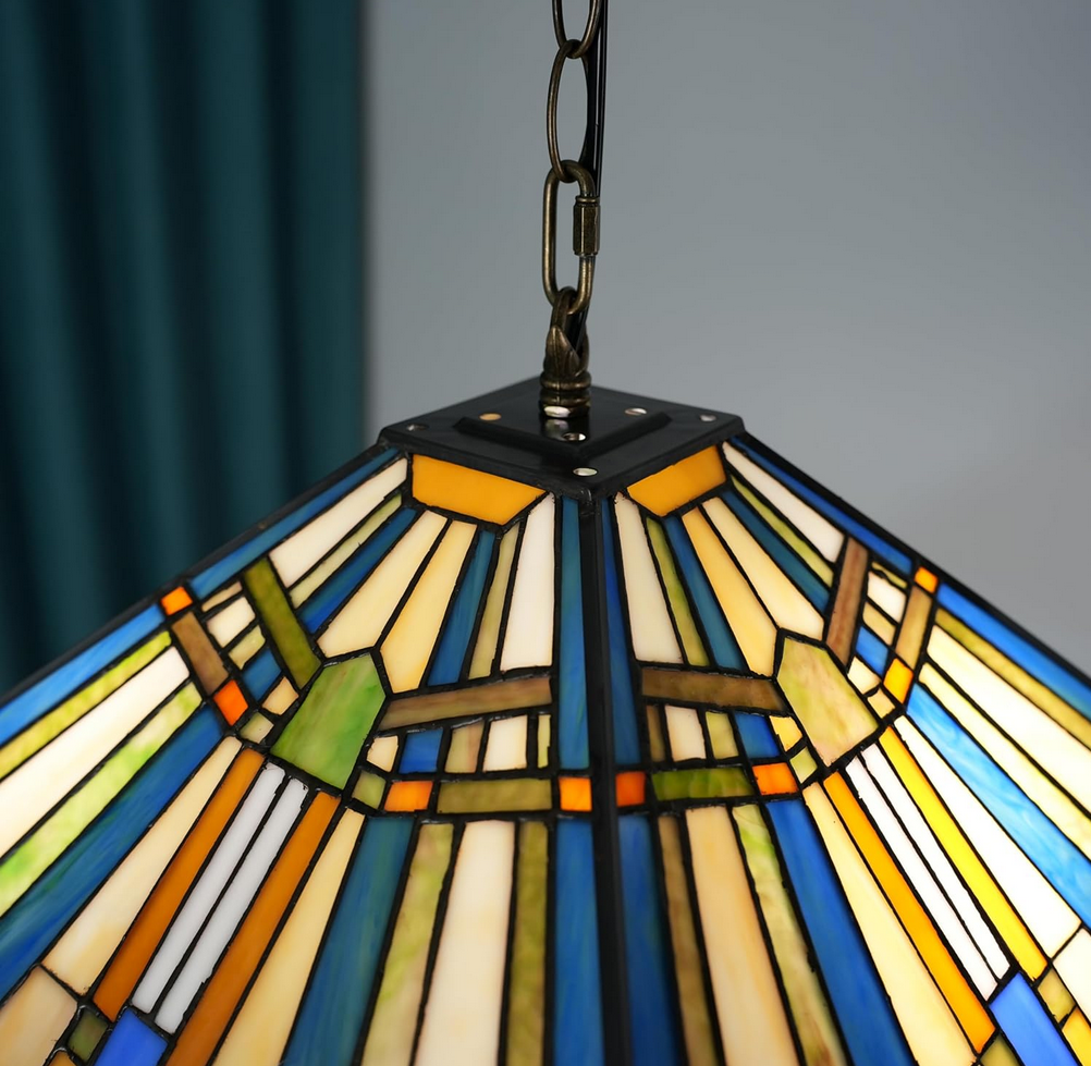 Skyblaze Tiffany Style Pendant Light Fixture, 16” Wide Stained Glass Hanging Lamp