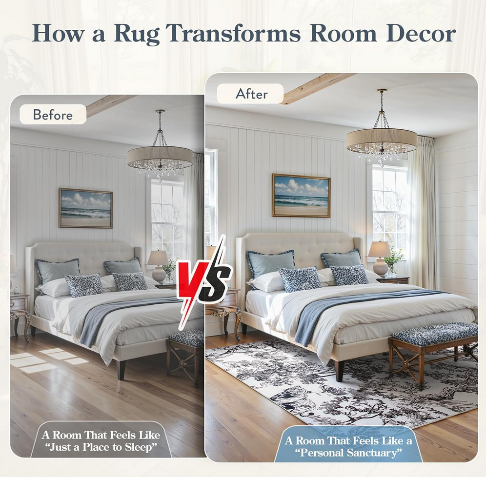 Lahome Living Room Rug 8x10, Classic Black Toile Vintage Botanical Washable Area Rug for Bedroom, Soft Large Non-Slip Unique Jungle Animal Print Carpet with Tigers and Lions for Aesthetic Decor