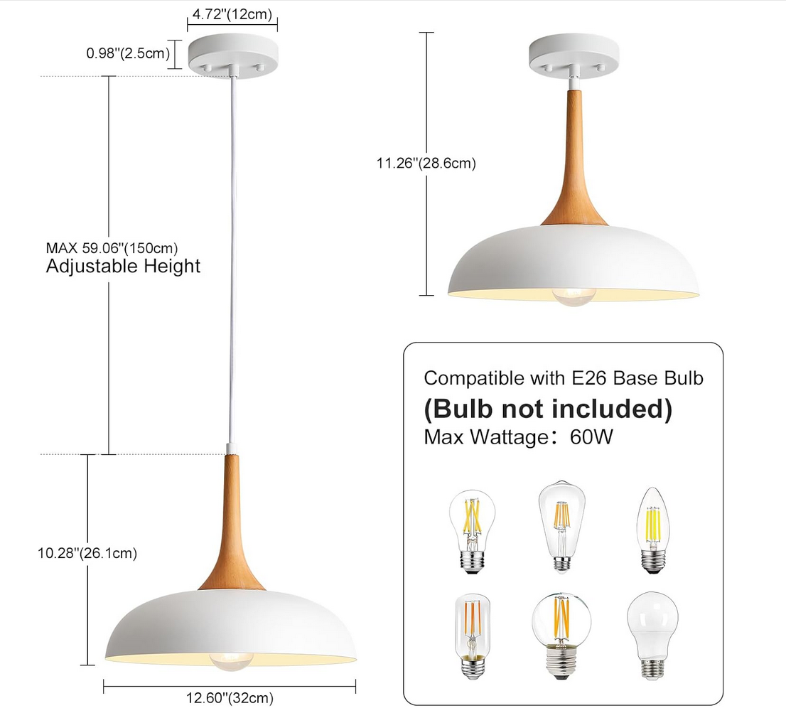 Oversize Black Pendant Lights Kitchen Island,Modern Pendant Light Fixtures,Farmhouse Adjustable Hanging Pendant Lighting Foyer Entryway Hallway Bedroom Dining Room Living Room,Faux-Wood,Large 15.75 in 