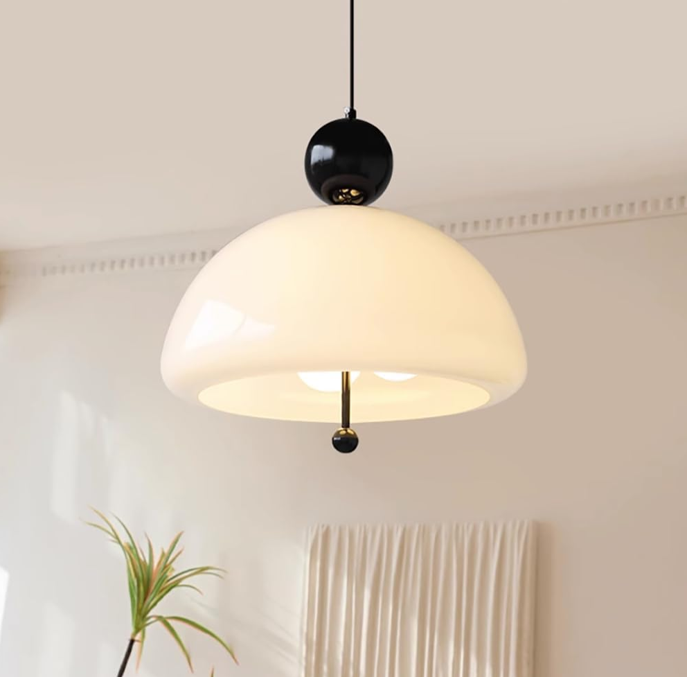 Glass Pendant Light Fixture, Cute Dome Hanging Light, Modern Ceiling Pendant Light for Bedroom Kitchen in Black 