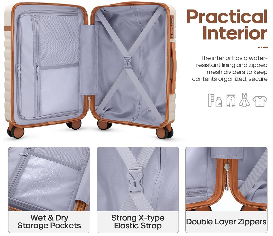 Luggage Sets 3 Piece 20 Inch PC Hardside Spinner Wheels Beige 3 piece set 