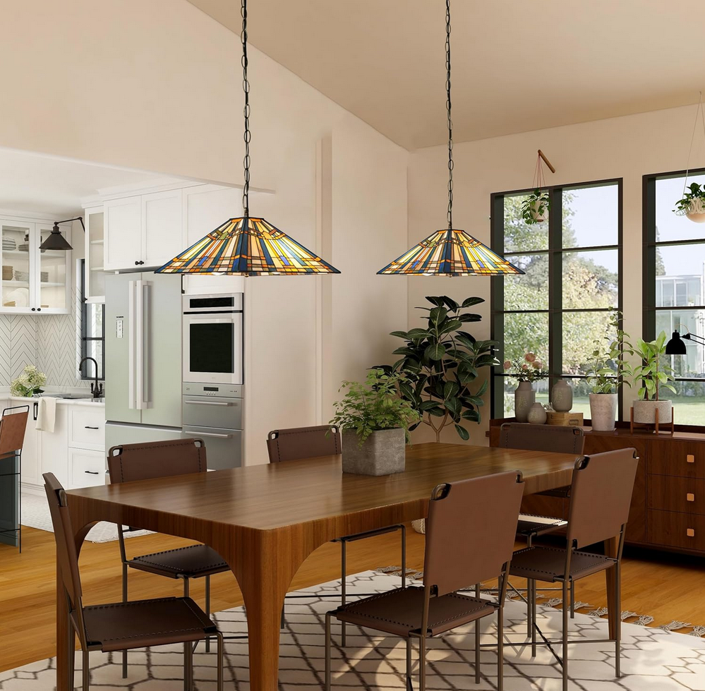 Skyblaze Tiffany Style Pendant Light Fixture, 16” Wide Stained Glass Hanging Lamp