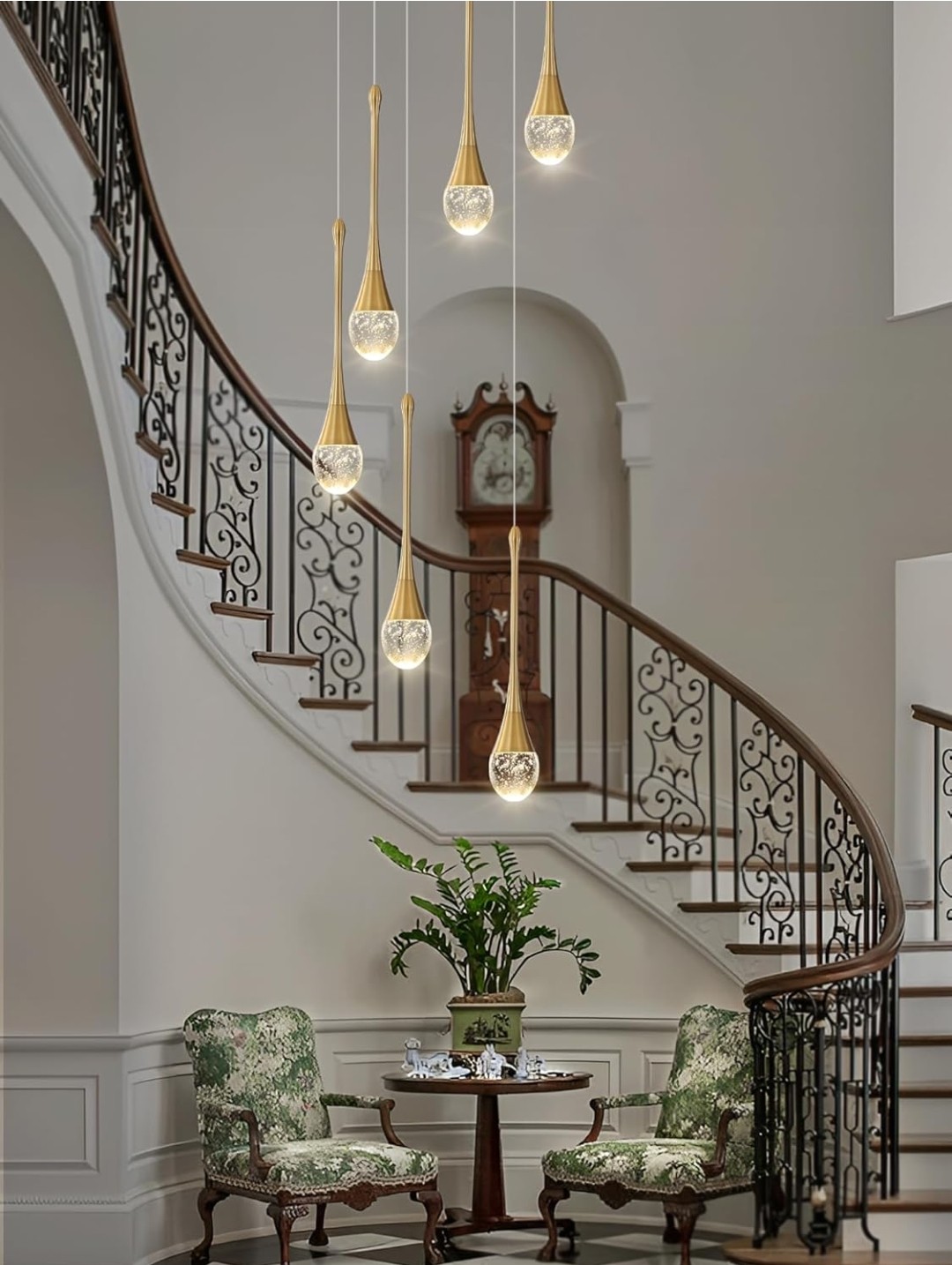 H86 Pendant Lights Kitchen Island 6-Lights Pendant Chandelier for Dining Room Hallway Stairwell,LED Dimmable 2700K-6000K 