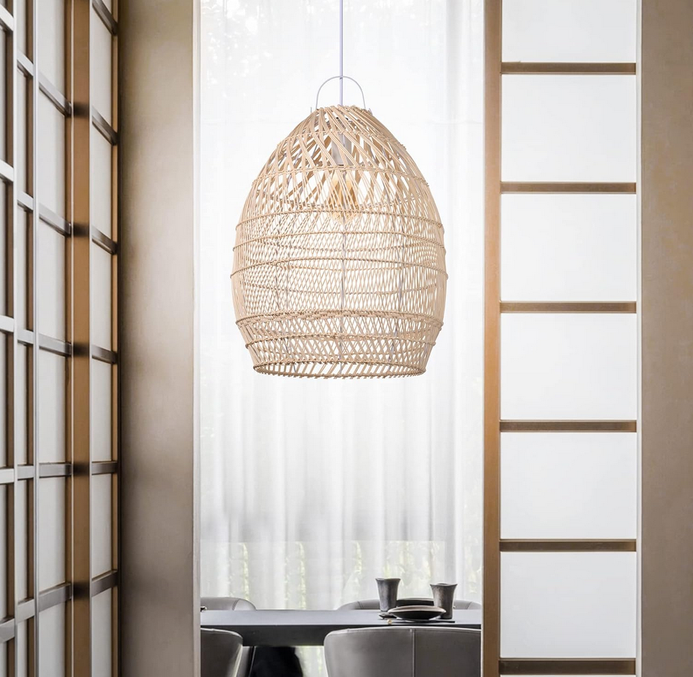 Arturesthome Boho Wicker Chandelier, Rustic Rattan Basket Pendant Light Fixture Coastal Crafts Lampshade, Farmhouse Hanging Lamp Ceiling Lighting for Kitchen Dining Room D 14.56in*18.89in 