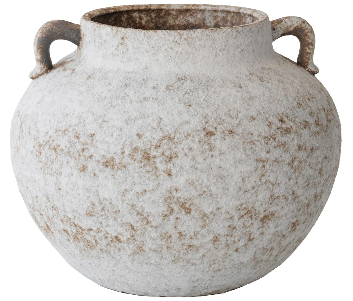 Rustic Farmhouse Textured Ceramic Vase with Two Handles, Distressed White Pottery Flower Vase for Centerpiece, Decorative Vases for Living Room, Kitchen, Table Top Decor, Gift & Weddings 