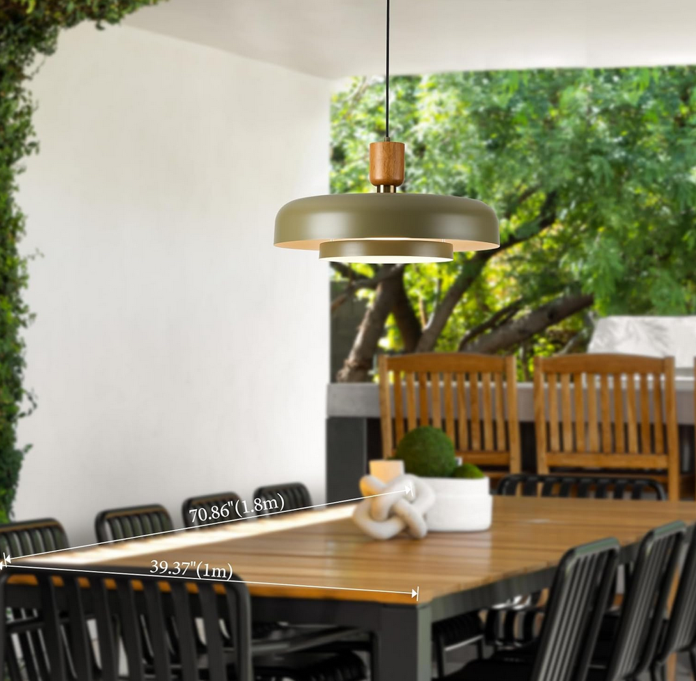  Mid Century Chandelier 19.68 inch Natural Wood Deep Green Shade Large Pendant Ceiling Lights 