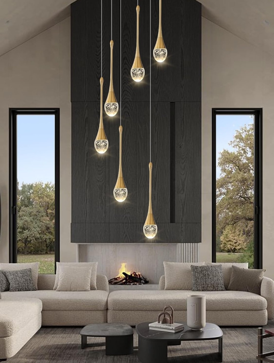 H86 Pendant Lights Kitchen Island 6-Lights Pendant Chandelier for Dining Room Hallway Stairwell,LED Dimmable 2700K-6000K 