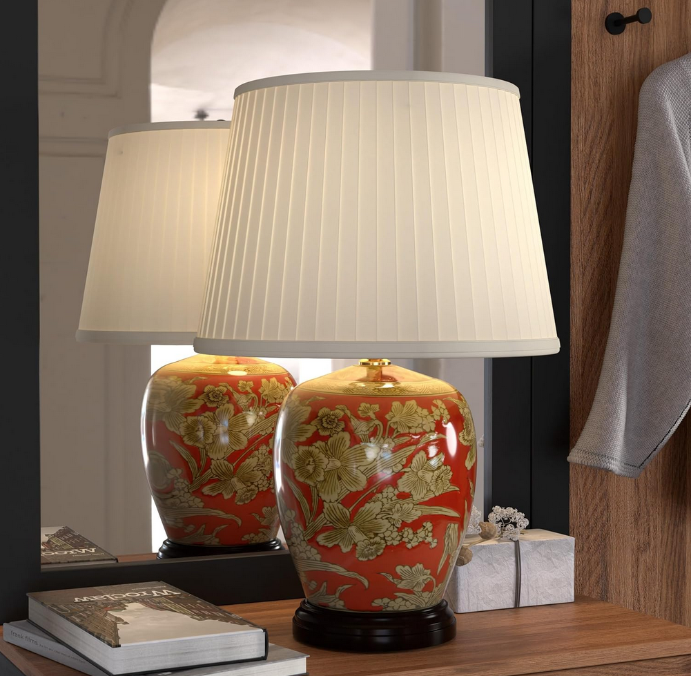  Red Lantern 21" Floral Bouquet Jar Lamp 