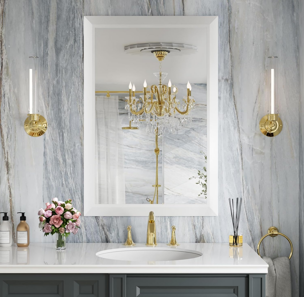 Amorho Bathroom Mirror, 24x36 Inch White Thick Metal Framed Wall Mirrors for Over Sink, Bedroom, Living Room, Entryway, Rectangle Wall-Mounted Mirrors(Horizontal/Vertical)