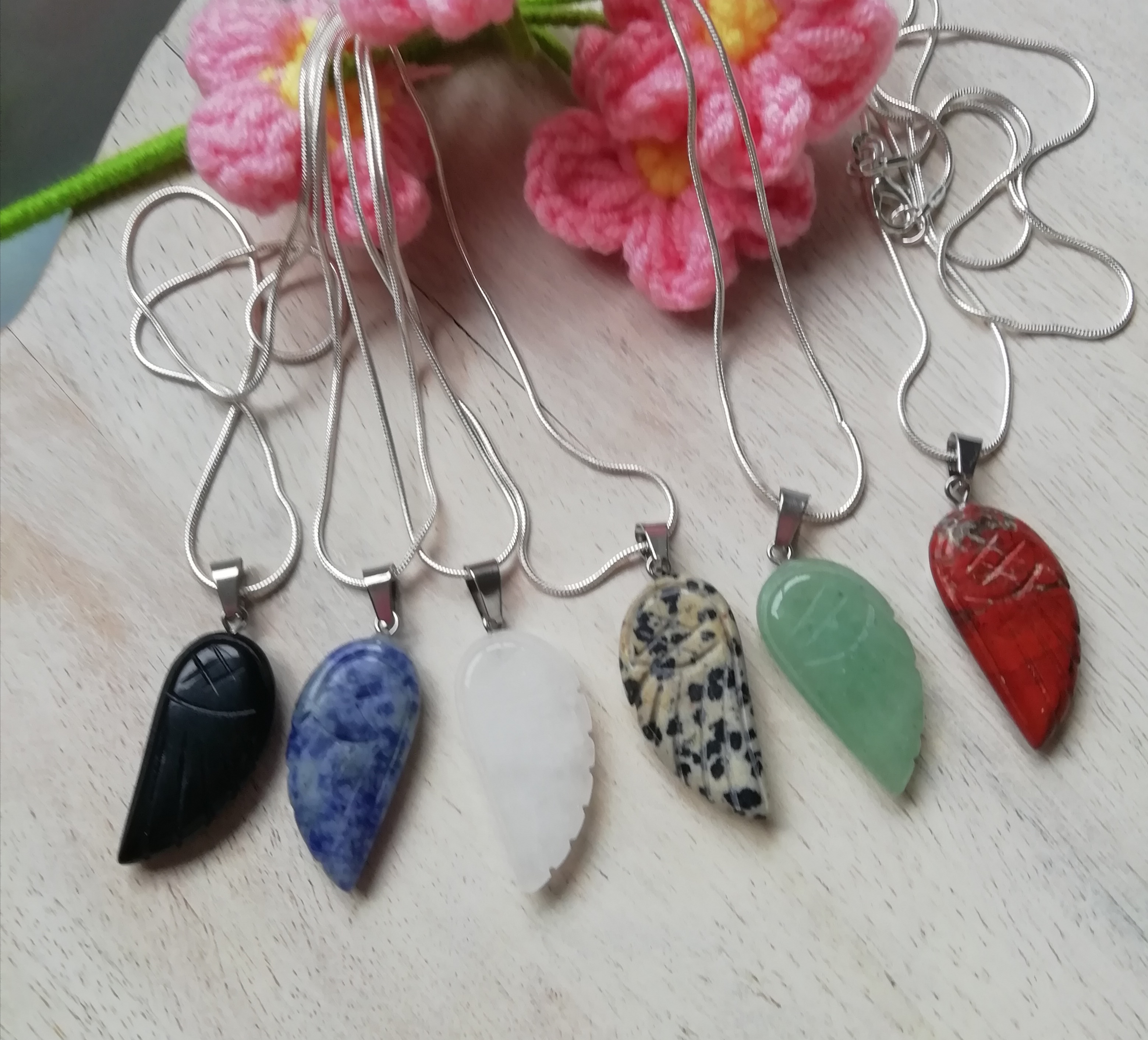 Natural Stone Angel Wing Necklaces