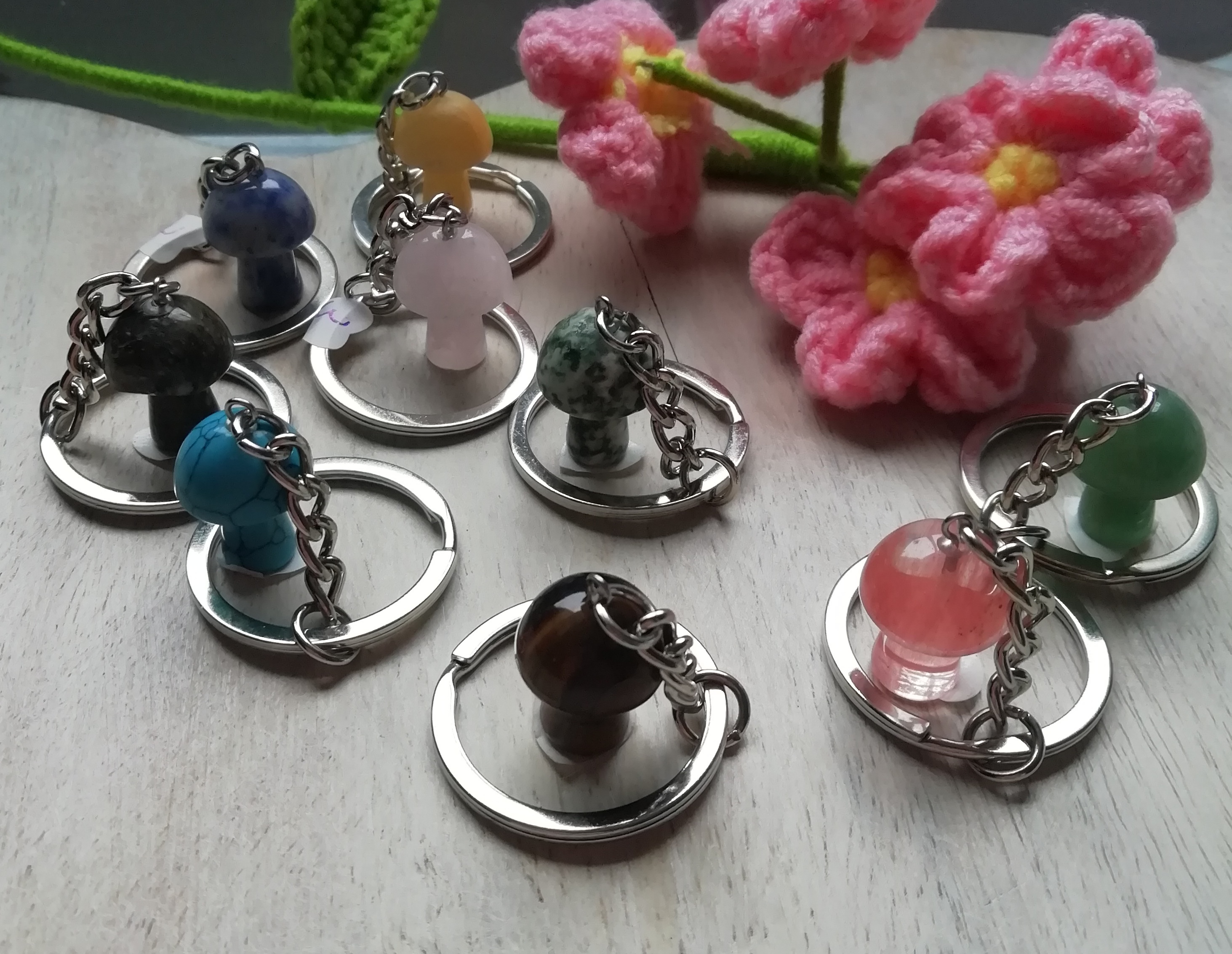 Mini Mushroom Stone Keychains