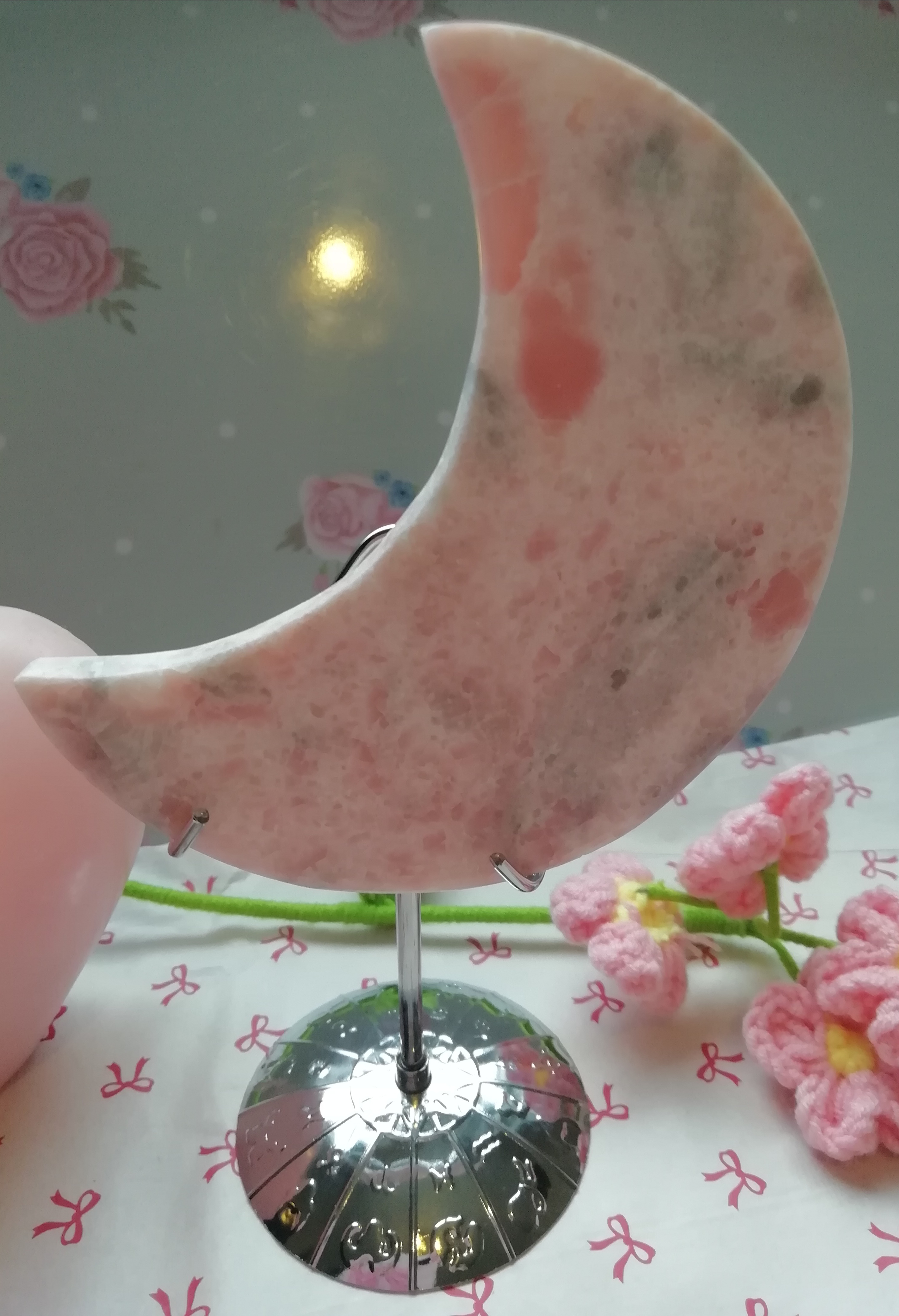 Pink Opal Crescent Moon Decor P1