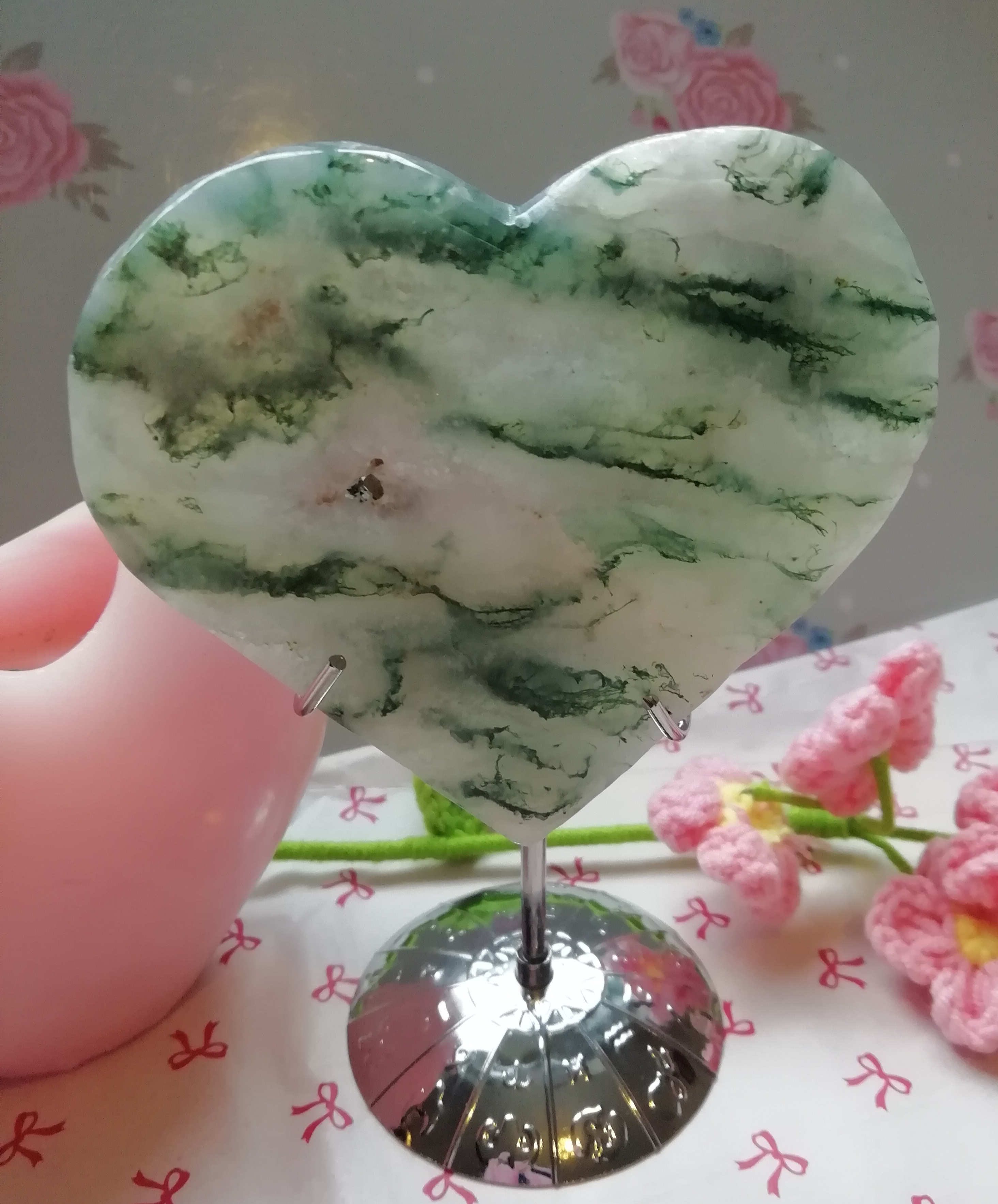 Moss Agate Heart Ornament M2