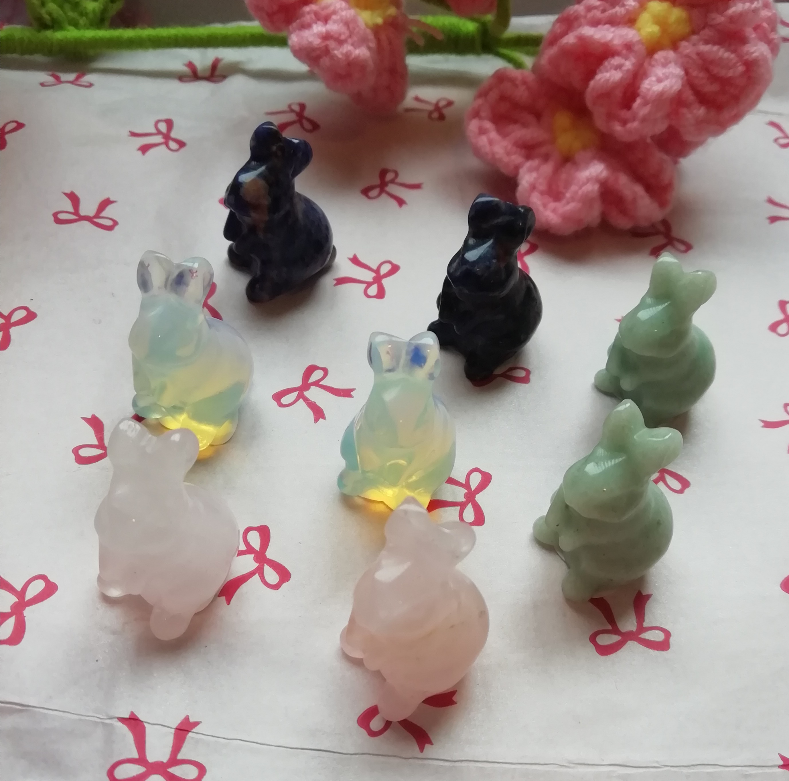 Miniature Gemstone Bunny Figurines