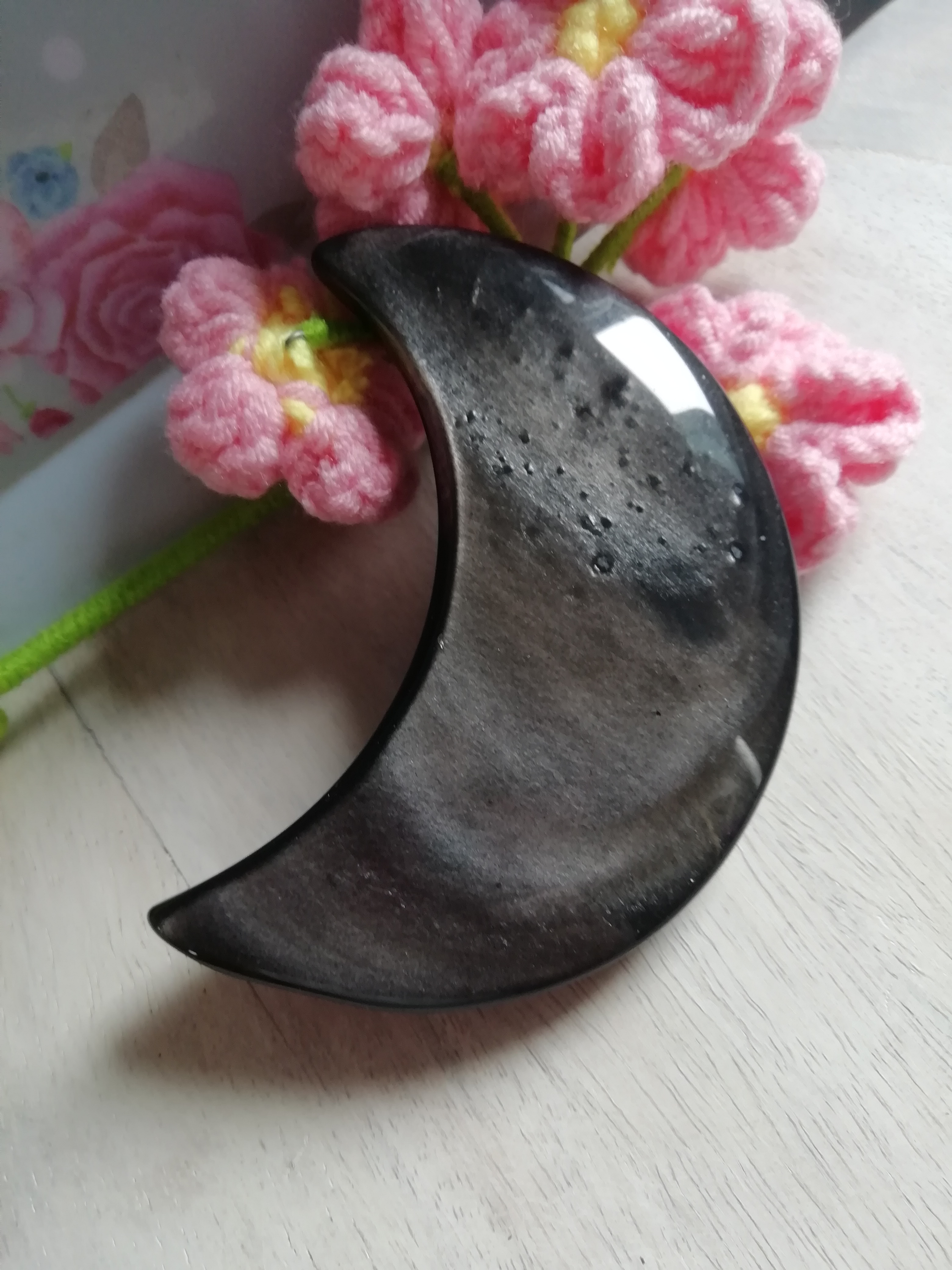 Obsidian Crescent Moon Stone