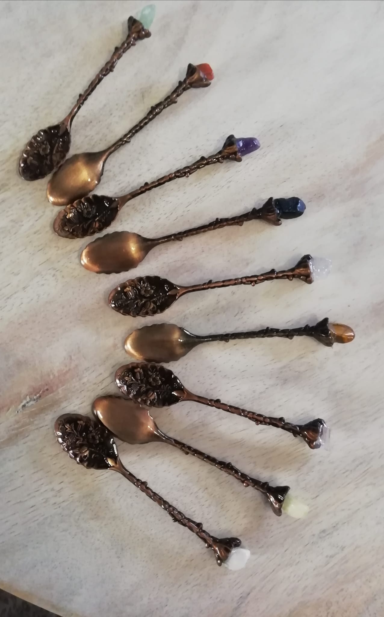 Handcrafted Copper Spoons with Crystal Ends