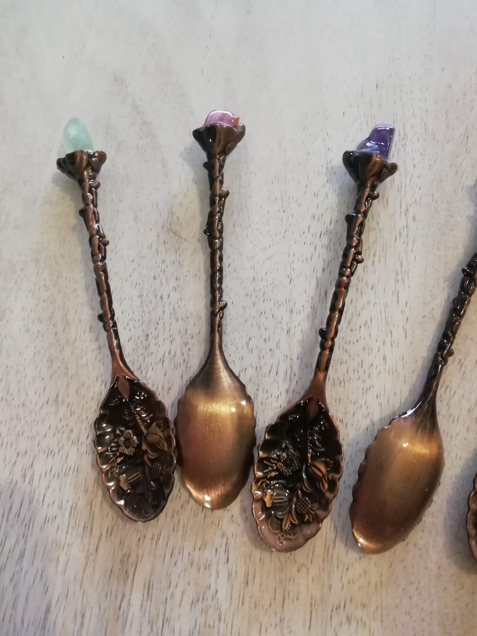 Handcrafted Copper Spoons with Crystal Ends