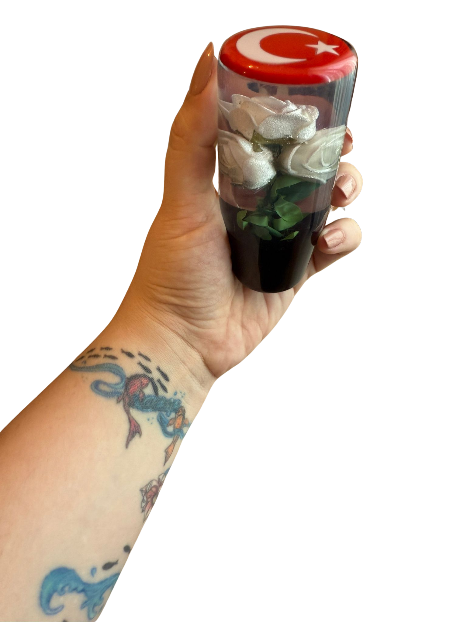 TÜRK BAYRAKLI GÜLLÜ VİTES TOPUZU (BEYAZ)