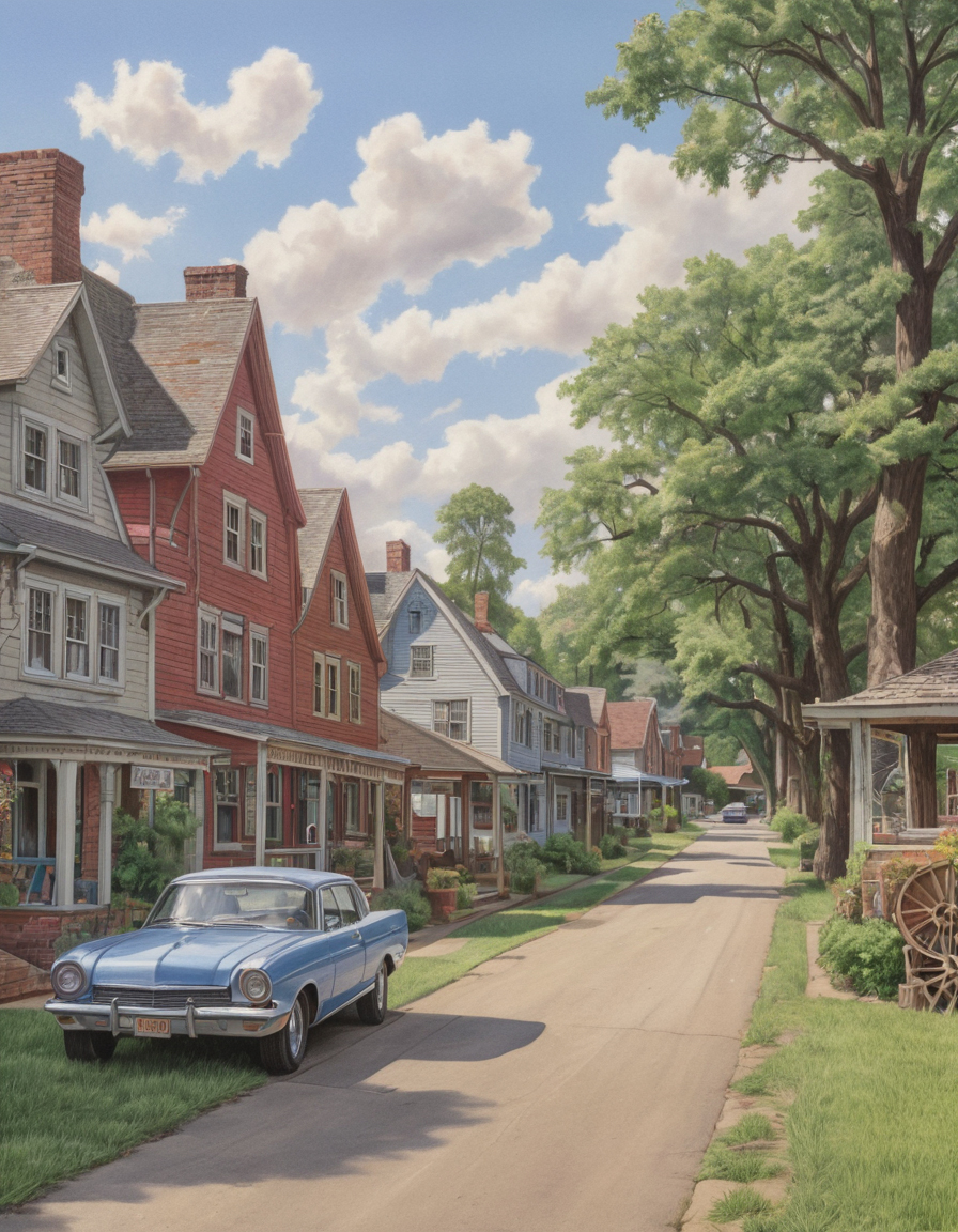 Hand-Drawn – Row of Houses with Vintage Cars