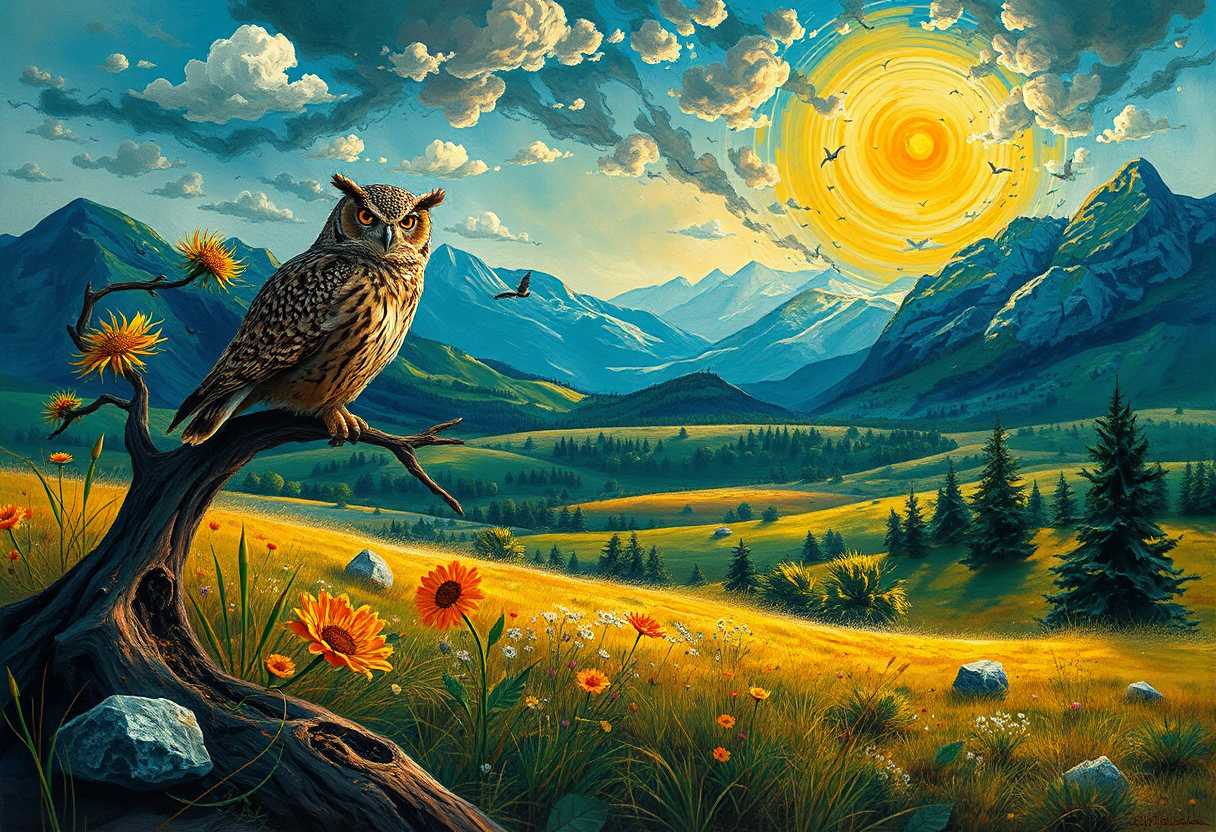 Majestic Owl Landscape Painting