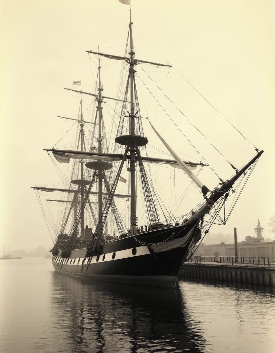 Historic Tall Ship Docked in Harbor – Built 1880