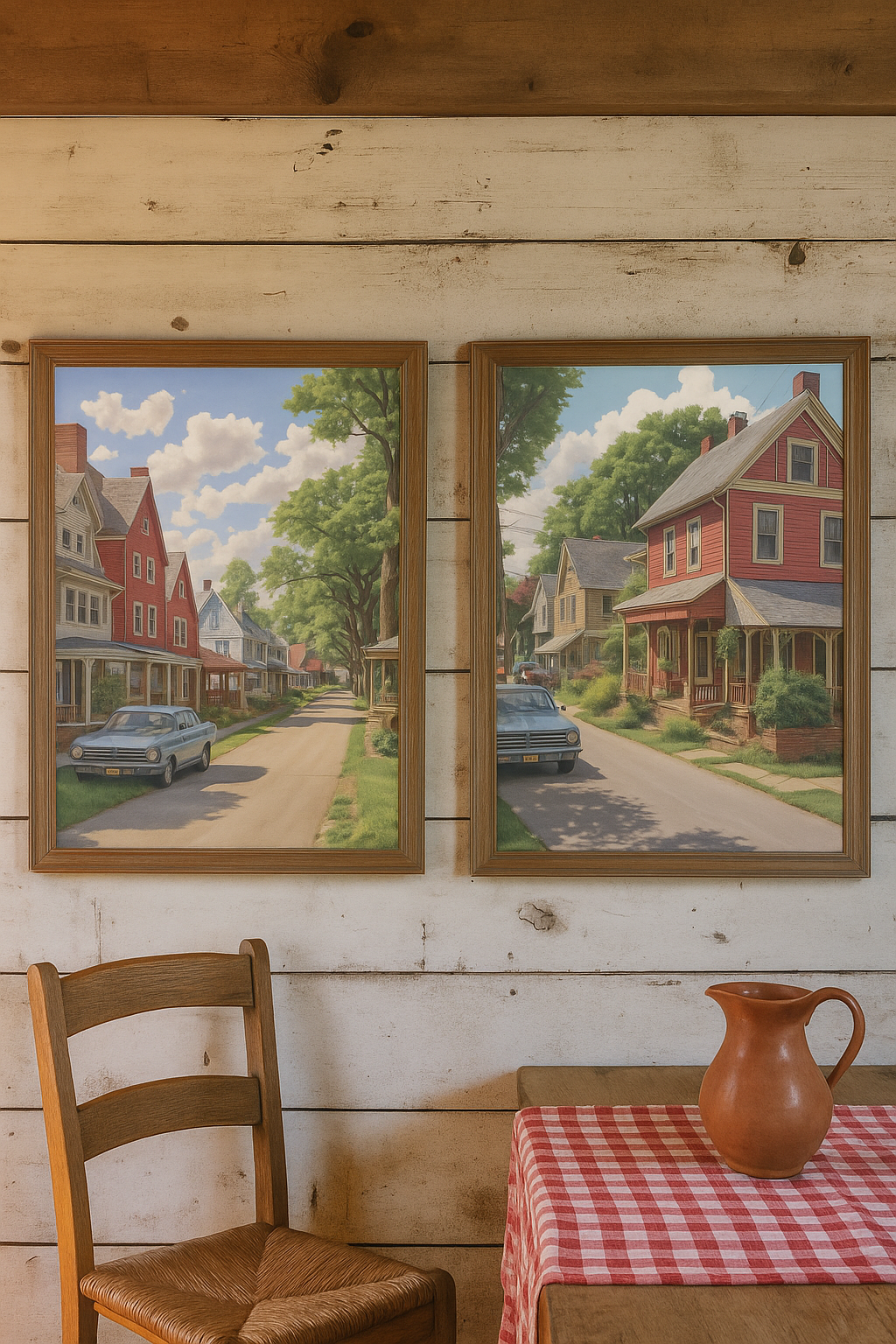 Hand-Drawn – Row of Houses with Vintage Cars