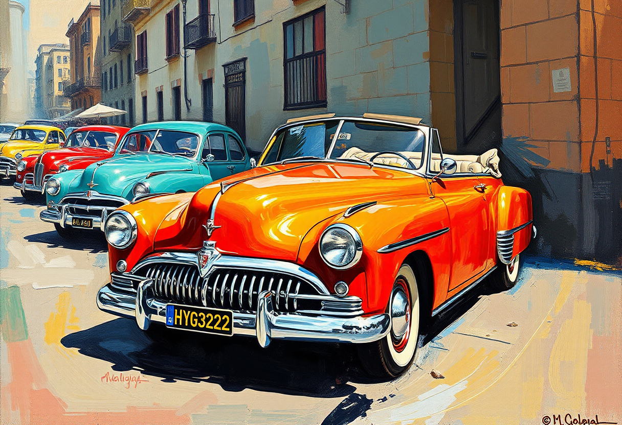 Orange Vintage Convertible Circa 1950 – Street Scene