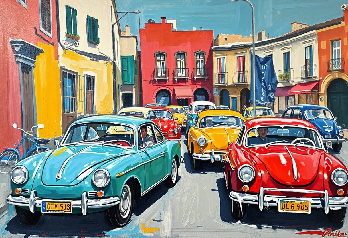 Red 1950s Volkswagen Beetle – Vintage Car Artwork