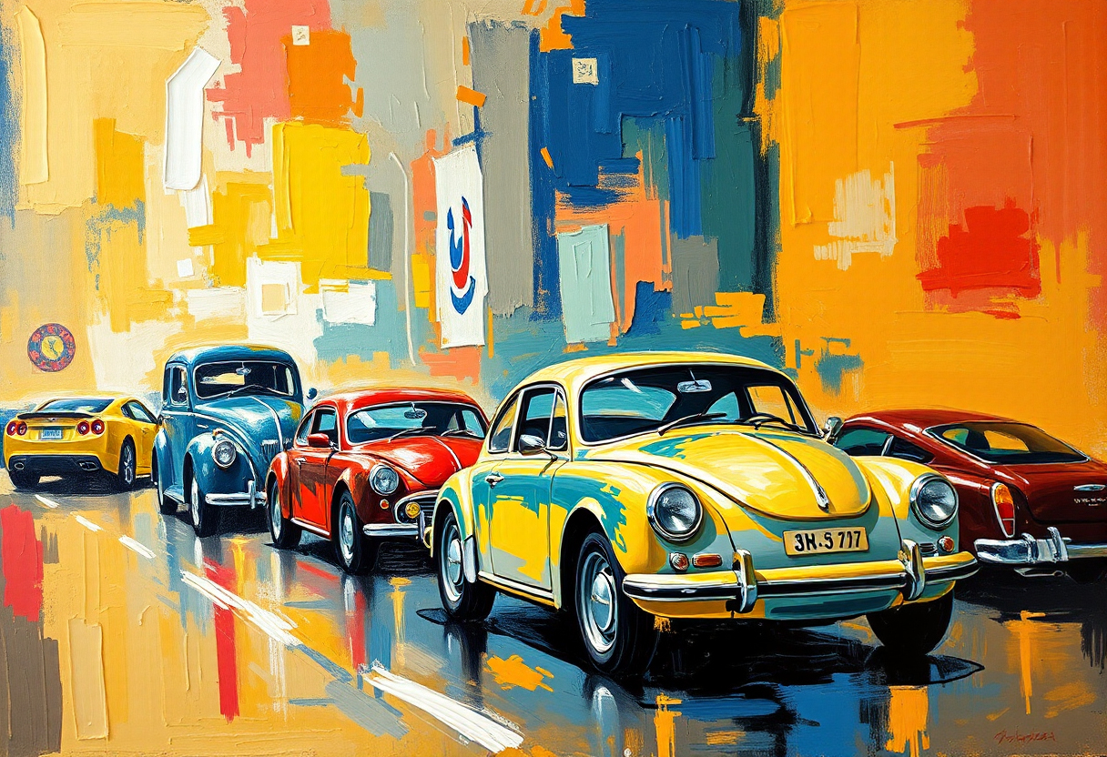 Row of Colorful Vintage Cars – Mediterranean Street
