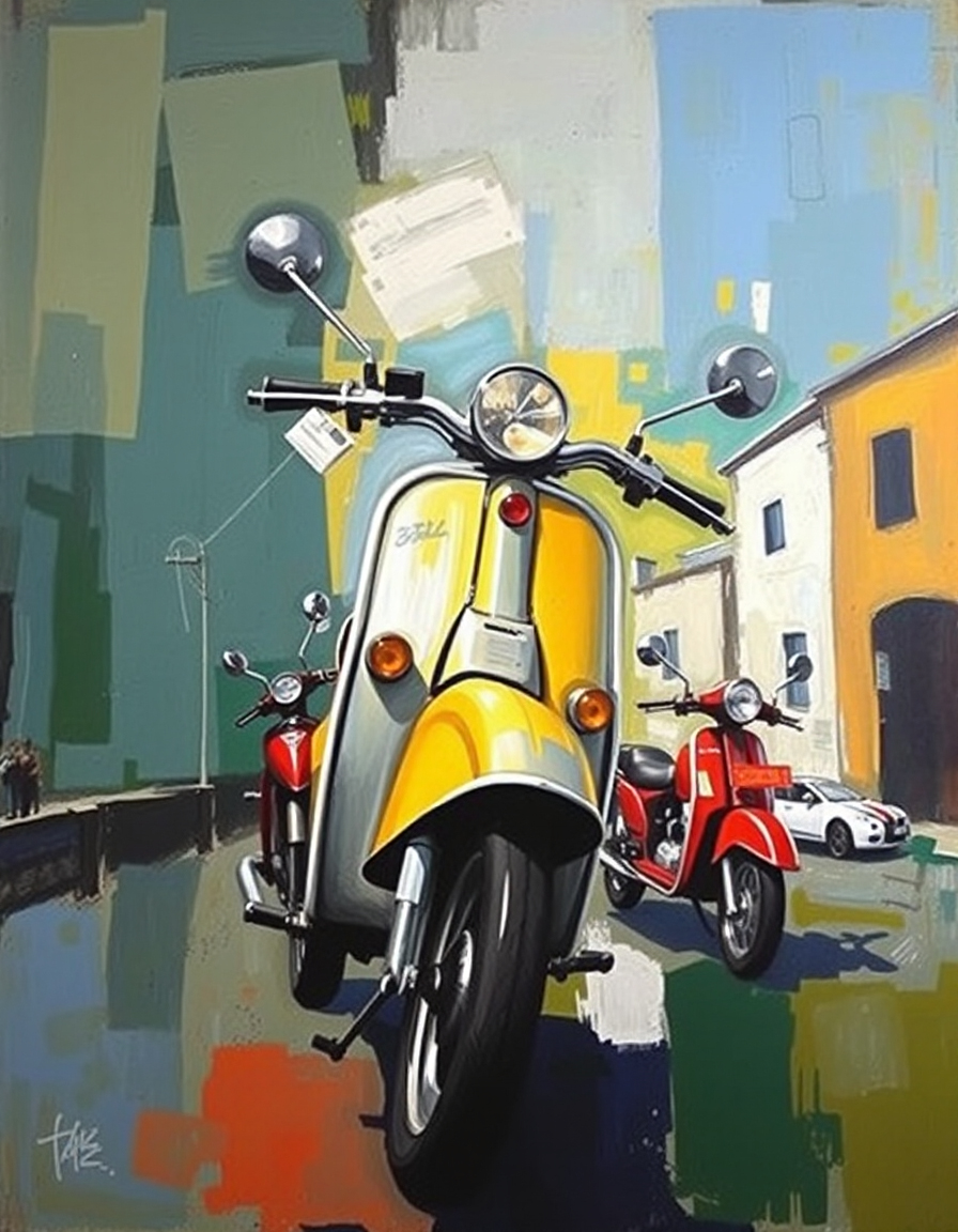 Vintage Yellow Vespa Scooter Artwork