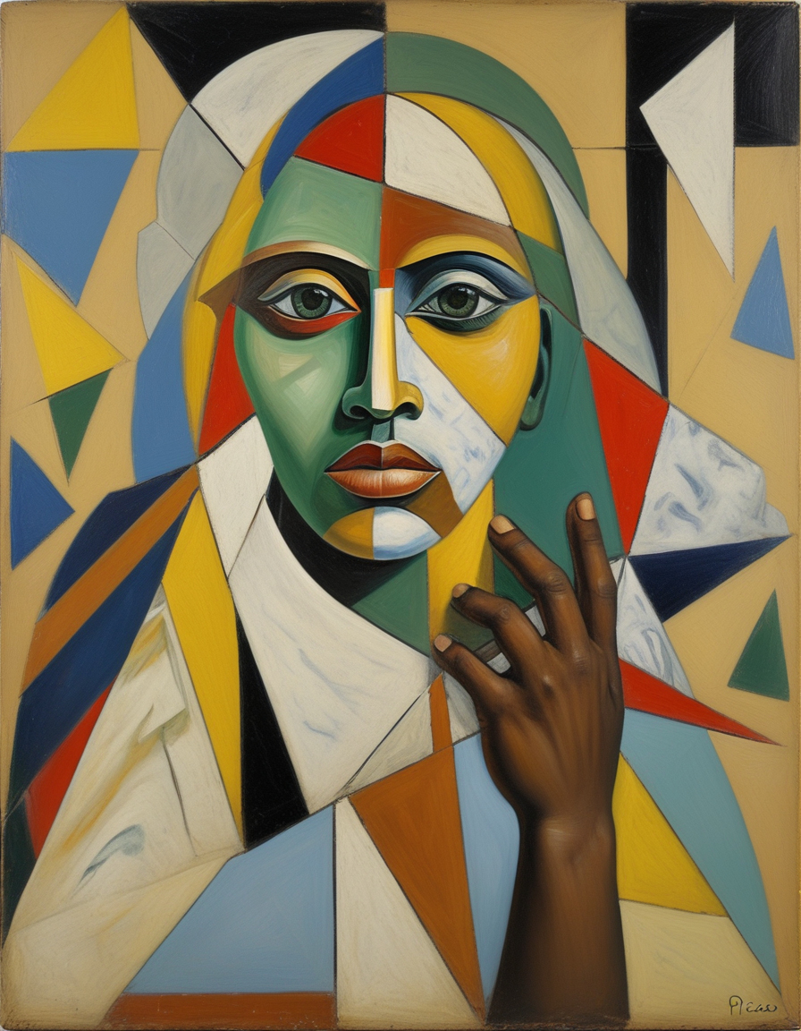Human Head with Black Hand – Abstract Artwork