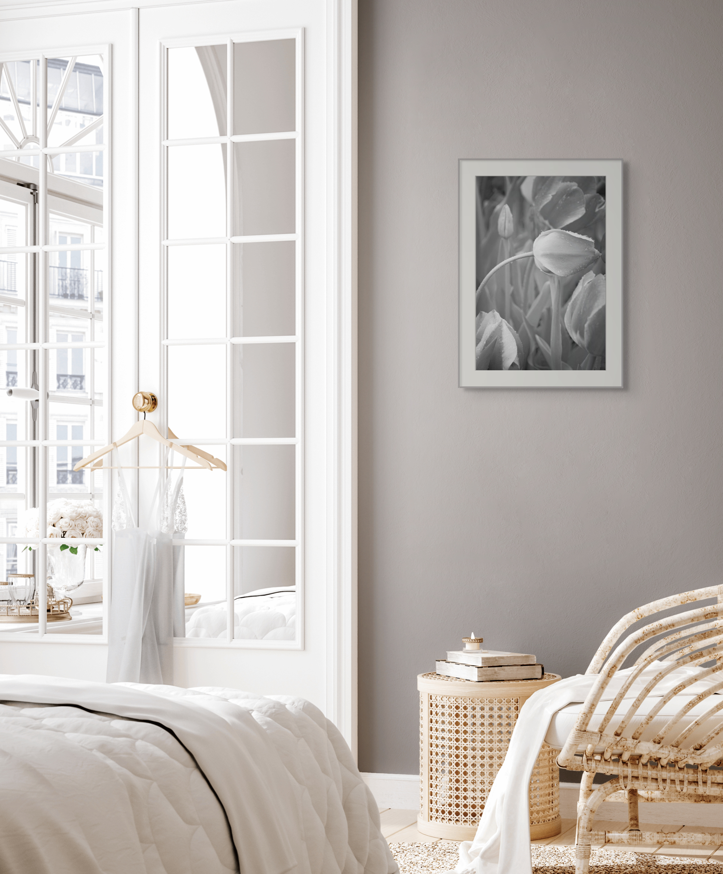 NN Better Writing. Black and White Tulips, Flower Photograph