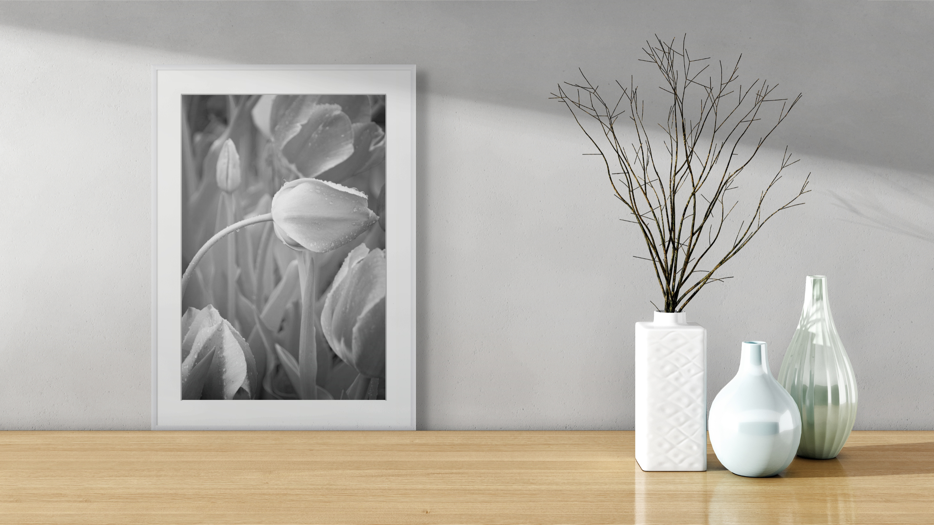 NN Better Writing. Black and White Tulips, Flower Photograph