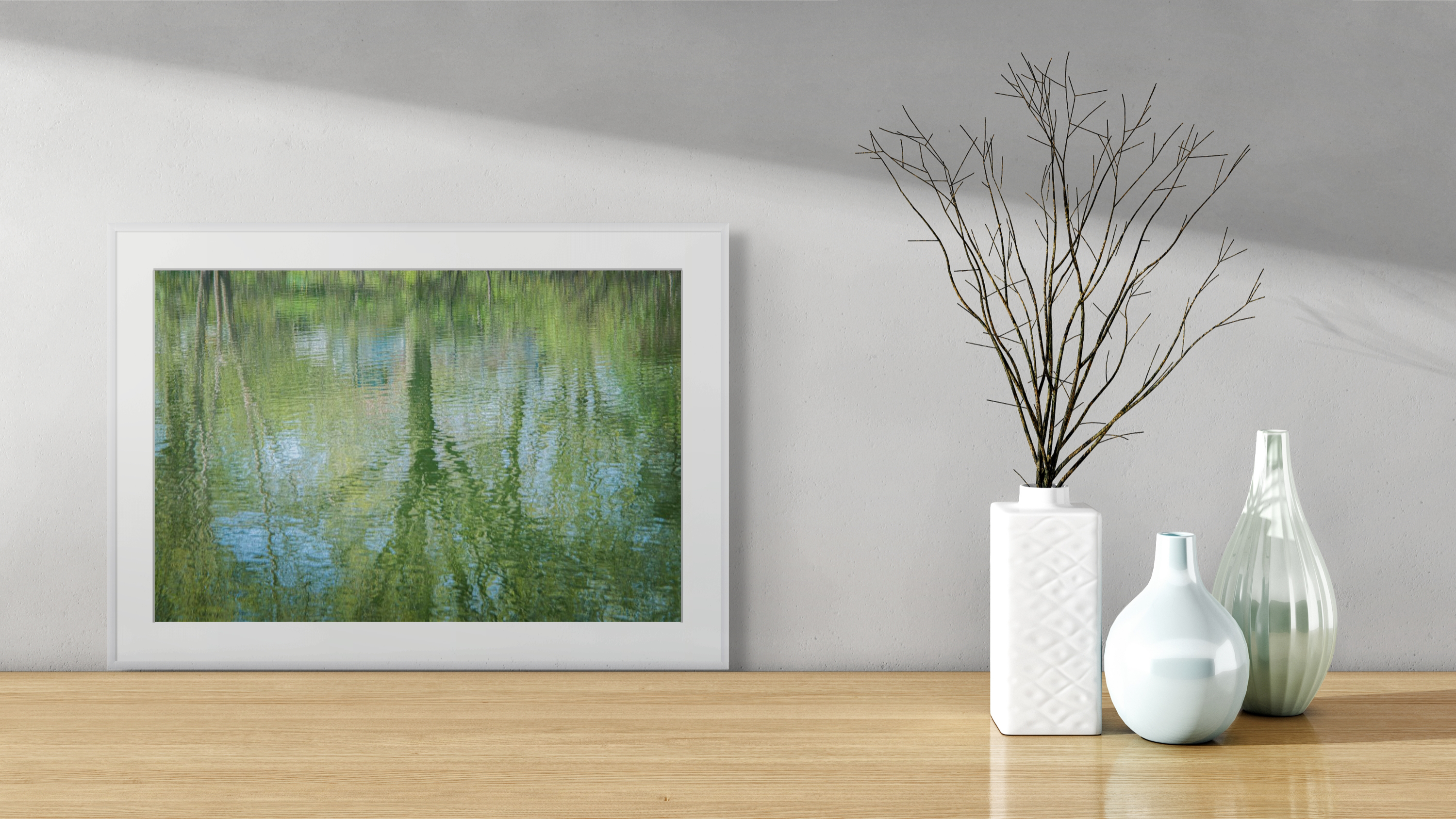 Springtime Tree Reflections in Water, Nature Photograph