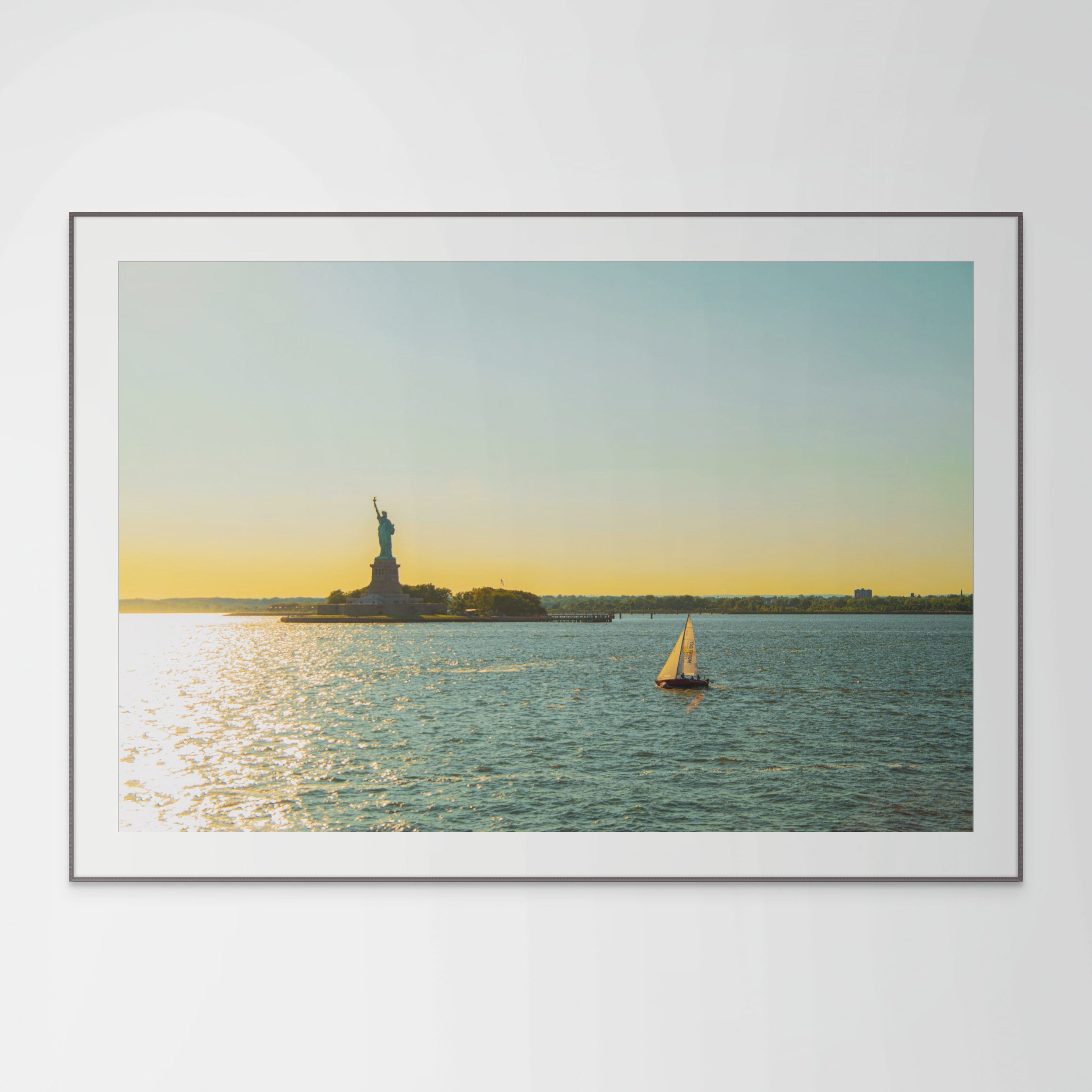 Statue of Liberty and Sailboat at Sunset, New York City Photograph