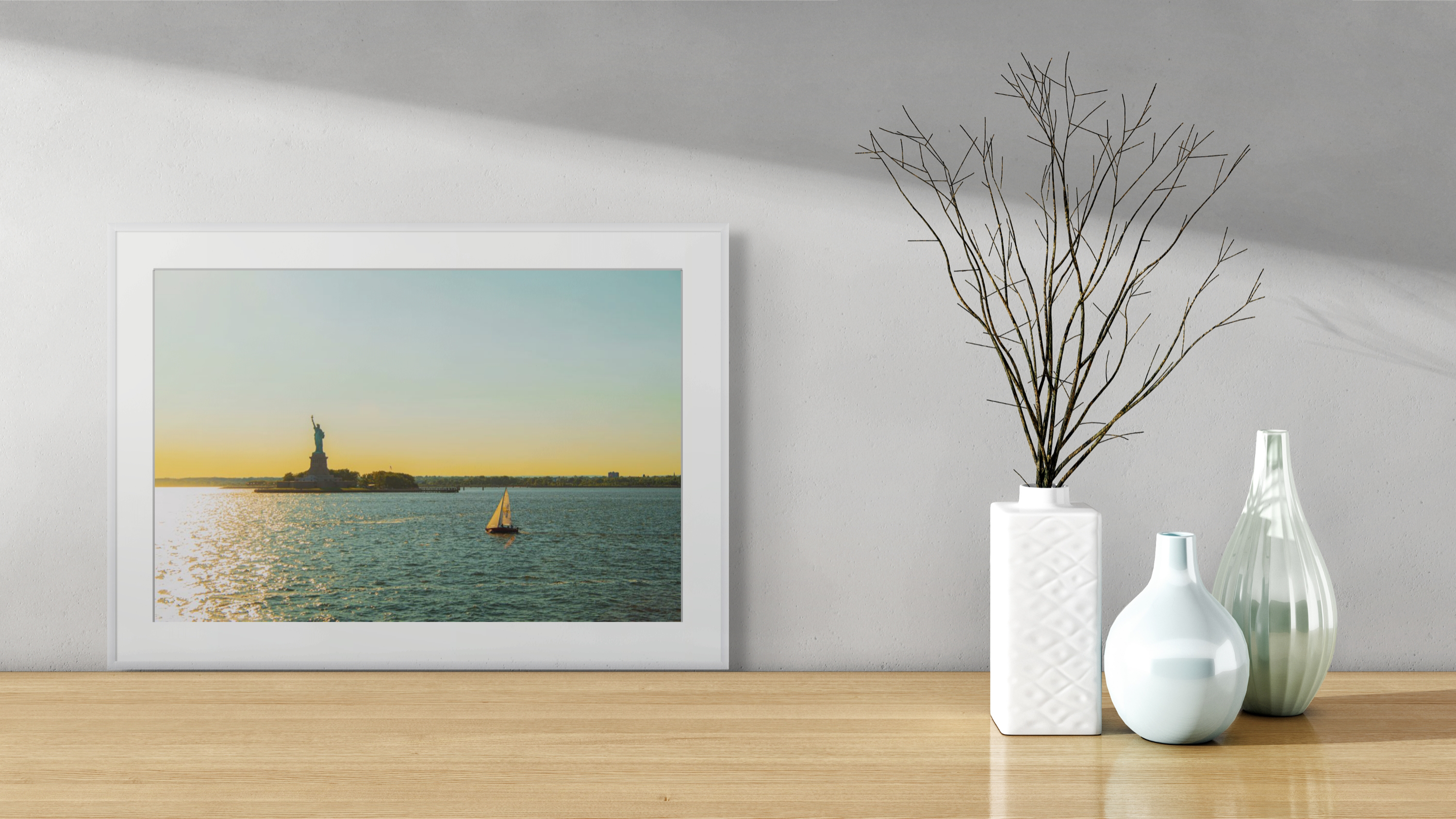 Statue of Liberty and Sailboat at Sunset, New York City Photograph