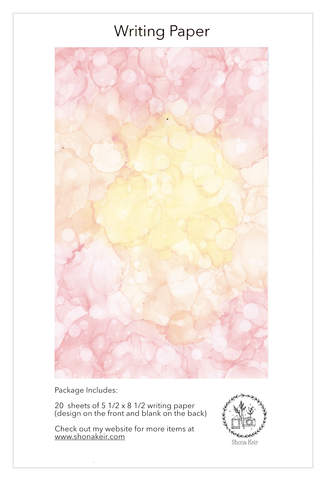 Alcohol Ink Writing Paper - Painting #20 (20 pack of sheets)